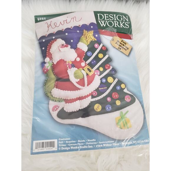 NEW vintage stocking sequin beaded custom santa tree felt‎ stocking kit - Picture 1 of 6